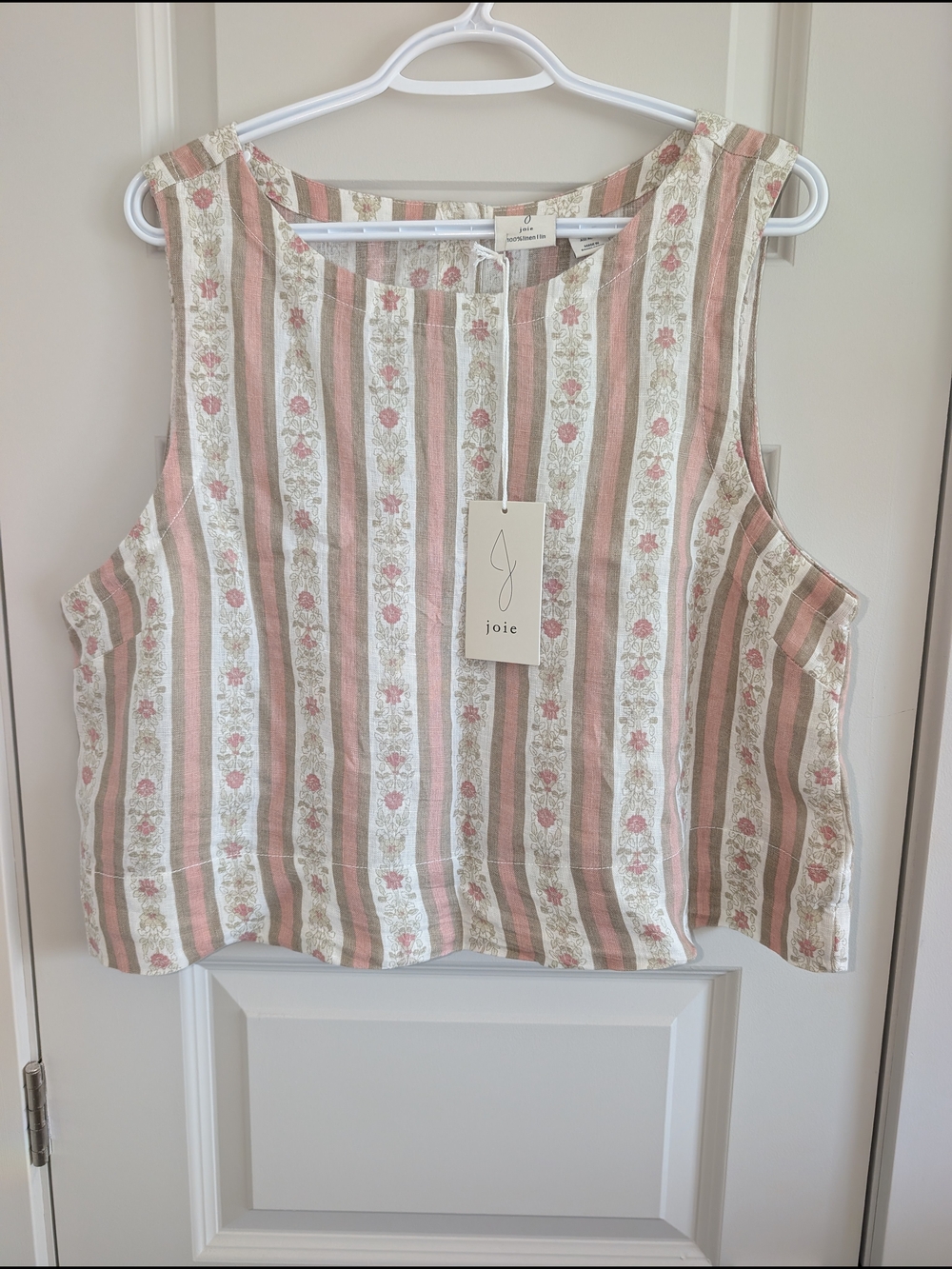 Joie Sleeveless Striped Floral Tank in Pink, Cream and Green
